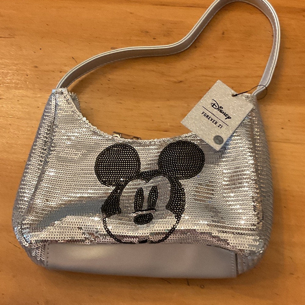 Forever 21 Silver Sequin Mickey Shoulder Bag with Black Accent